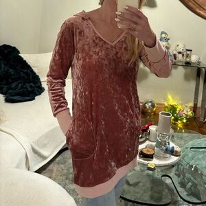 Betsey Johnson Velvet Hooded Tunic in pink